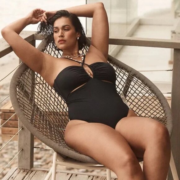 New Anthropologie Maeve Strappy Ruched One Piece Swimsuit Plus Size 1X - Picture 5 of 6